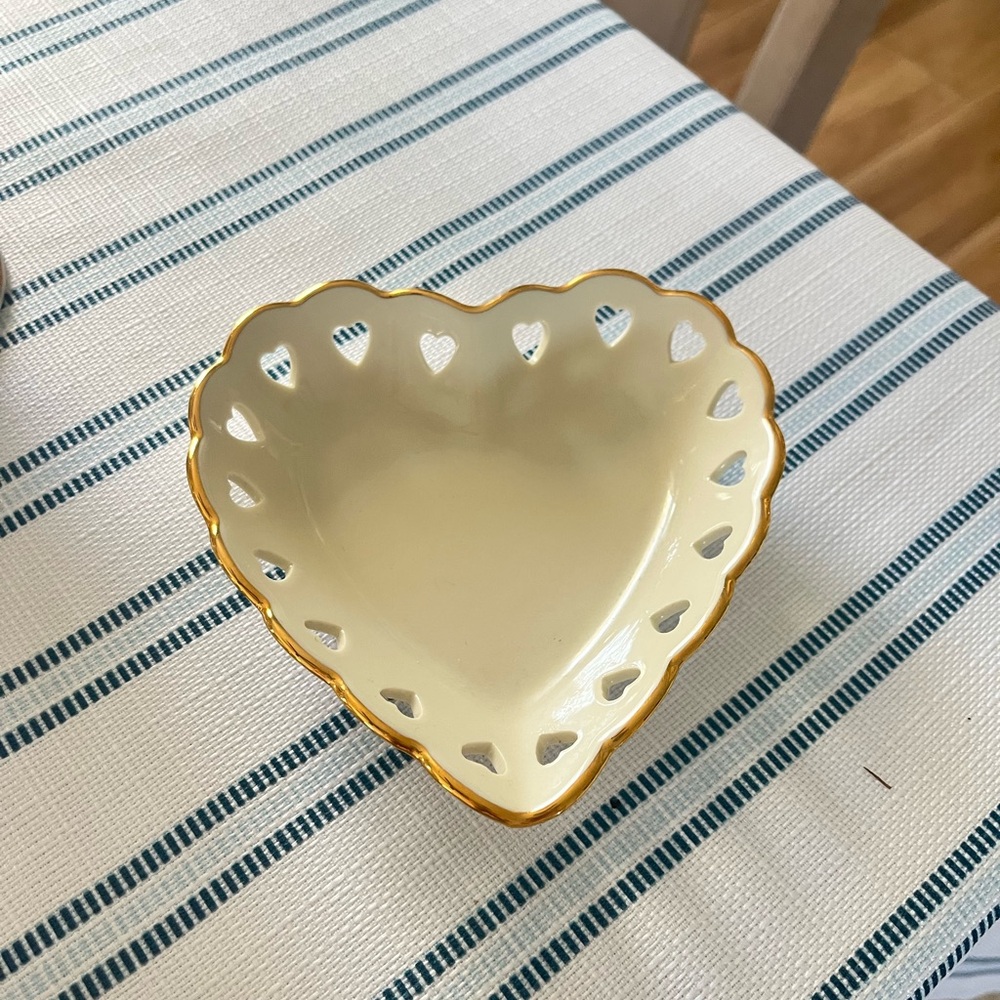 Lenox Heart-Shaped Cream and Gold Ceramic Bowl